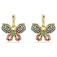 Idyllia drop earrings, Mixed cuts, Pavé, Butterfly, Multicoloured, 18K gold finish