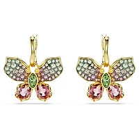 Idyllia drop earrings, Mixed cuts, Pavé, Butterfly, Multicoloured, Gold-tone plated by SWAROVSKI