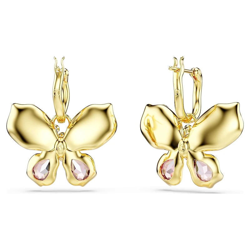 Idyllia drop earrings, Mixed cuts, Pavé, Butterfly, Multicoloured, Gold-tone plated by SWAROVSKI
