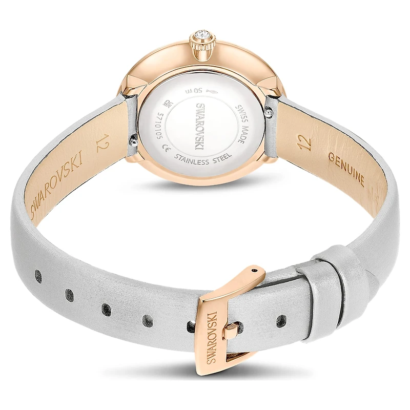 Matrix tennis watch, Swiss Made, Leather strap, Grey, Rose gold-tone finish by SWAROVSKI
