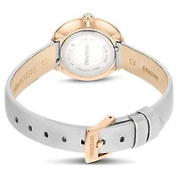 Matrix tennis watch, Swiss Made, Leather strap, Grey, Rose gold-tone finish by SWAROVSKI