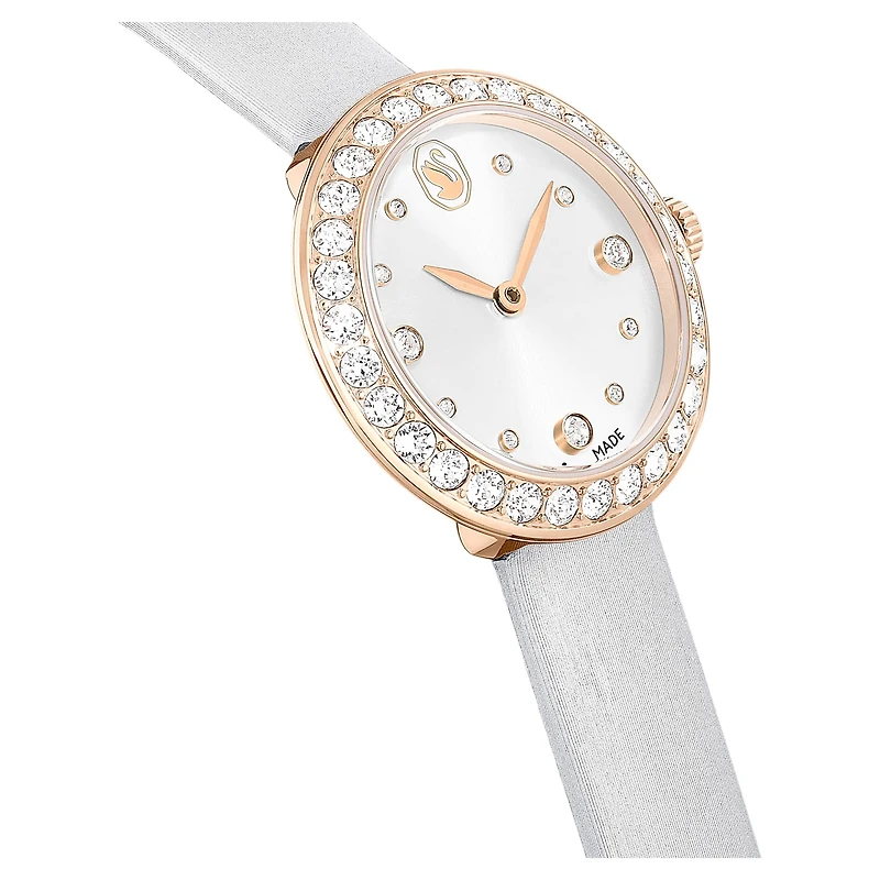 Matrix tennis watch, Swiss Made, Leather strap, Grey, Rose gold-tone finish by SWAROVSKI