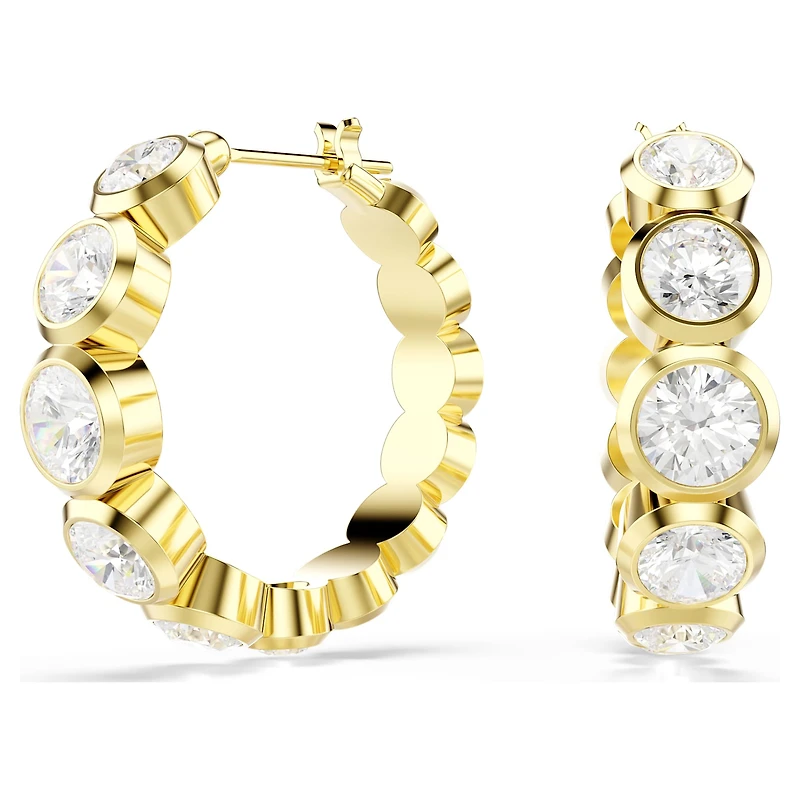 Imber hoop earrings, Round cut, White, 18K gold finish
