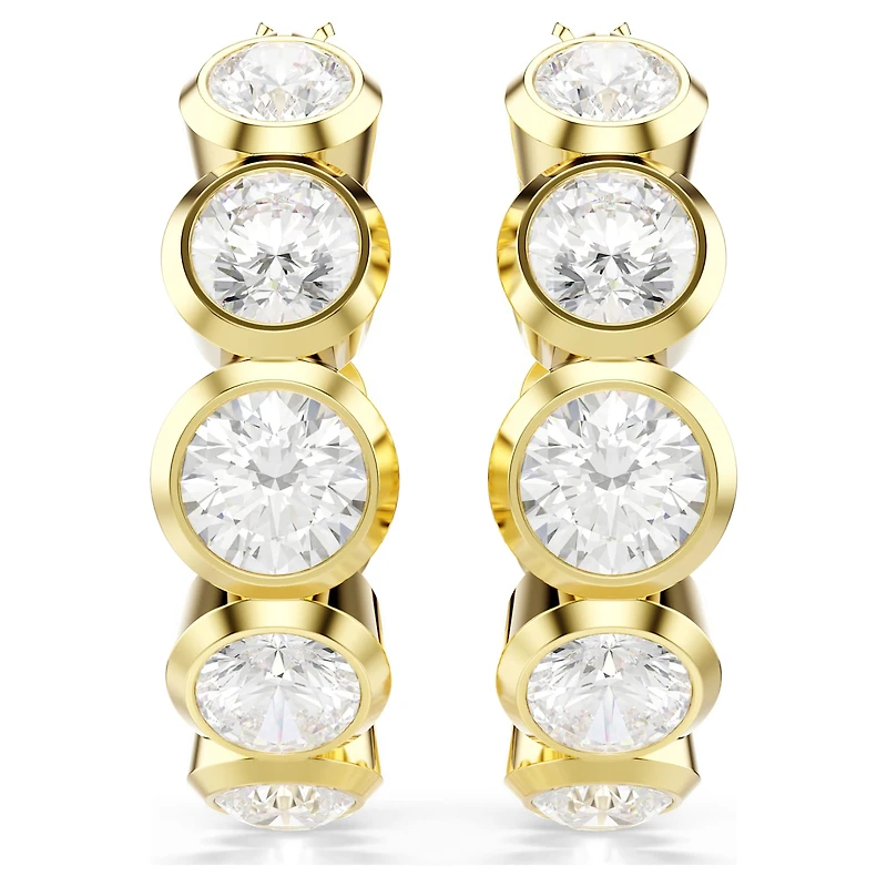Imber hoop earrings, Round cut, White, 18K gold finish