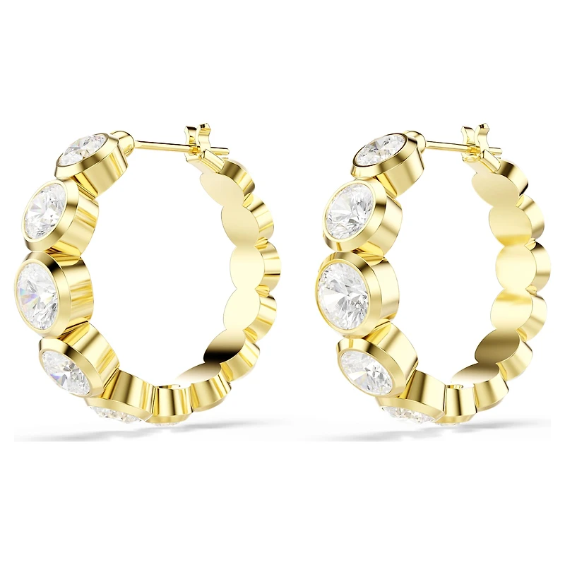 Imber hoop earrings, Round cut, White, 18K gold finish