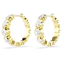 Imber hoop earrings, Round cut, White, 18K gold finish