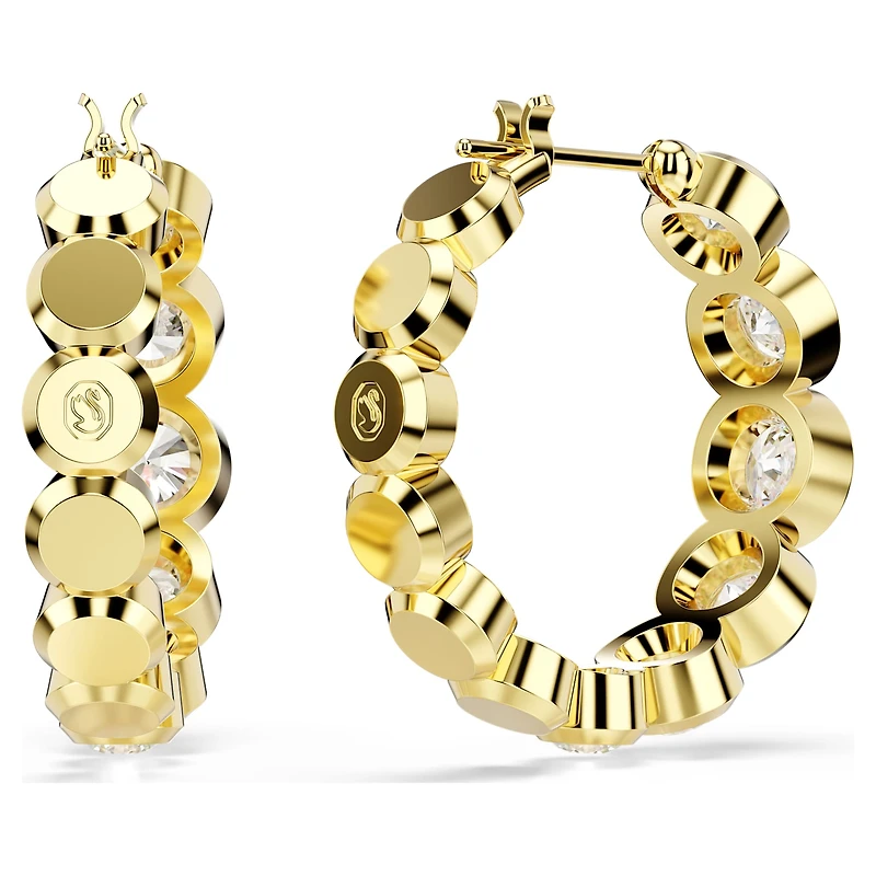 Imber hoop earrings, Round cut, White, 18K gold finish