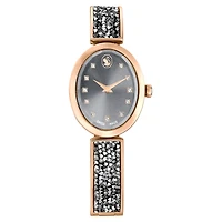Crystal Rock oval watch, Swiss Made, Crystal bracelet, Gray, Rose gold-tone finish by SWAROVSKI