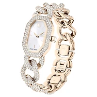 Dextera chain watch, Swiss Made, Crystal bracelet, White, Champagne gold-tone finish by SWAROVSKI