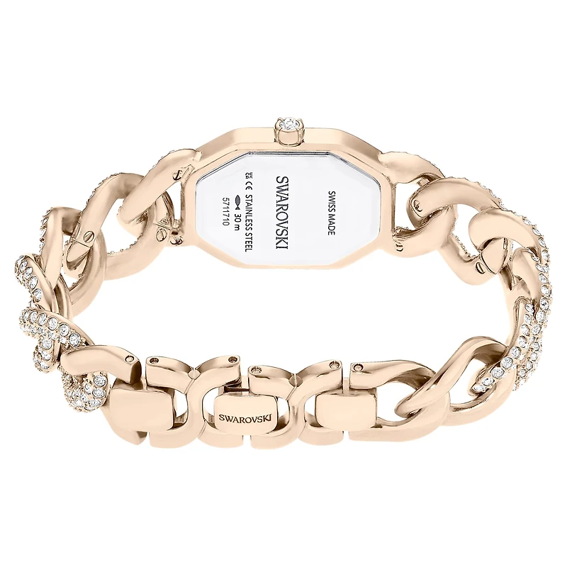 Dextera chain watch, Swiss Made, Crystal bracelet, White, Champagne gold-tone finish by SWAROVSKI