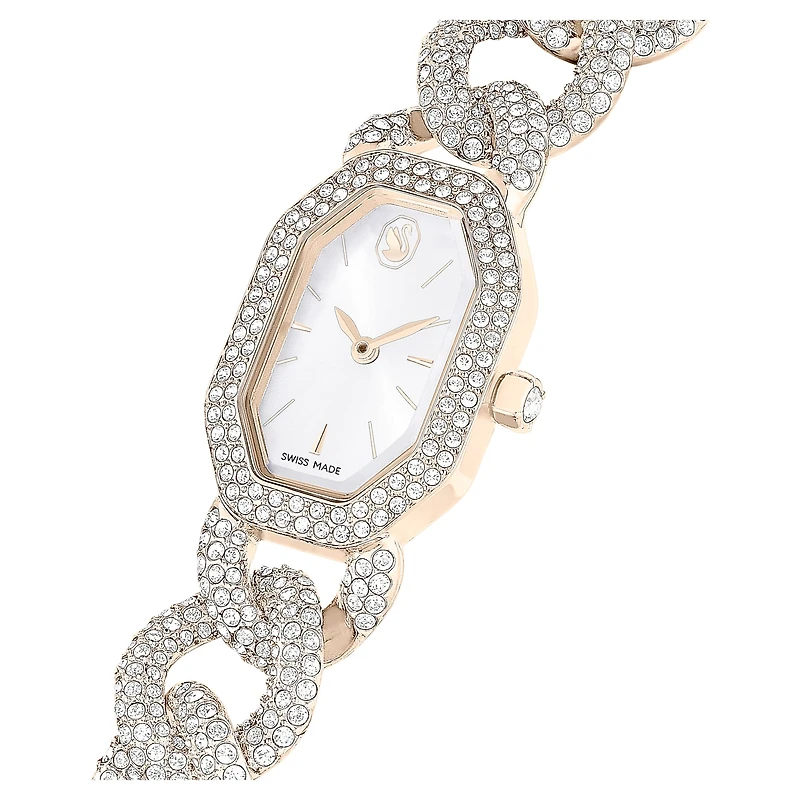Dextera chain watch, Swiss Made, Crystal bracelet, White, Champagne gold-tone finish by SWAROVSKI
