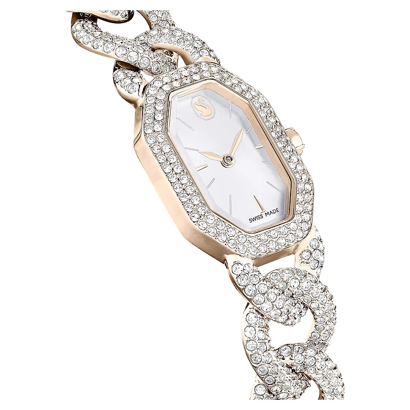 Dextera chain watch, Swiss Made, Crystal bracelet, White, Champagne gold-tone finish by SWAROVSKI