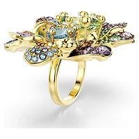 Idyllia ring, Mixed cuts, Pavé, Flower, Multicoloured, 18K gold finish