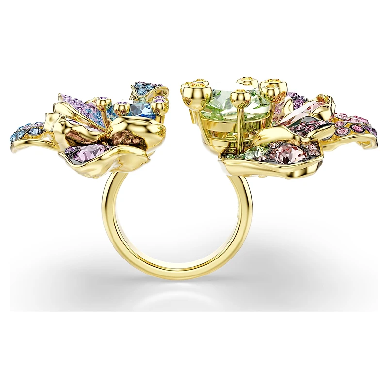Idyllia ring, Mixed cuts, Pavé, Flower, Multicoloured, 18K gold finish