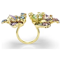 Idyllia ring, Mixed cuts, Pavé, Flower, Multicoloured, 18K gold finish