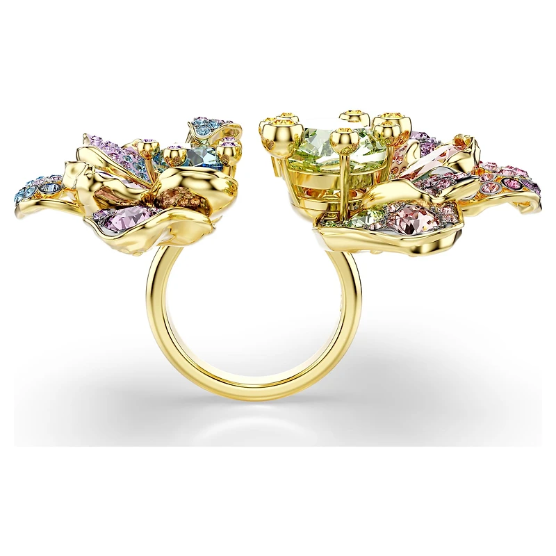 Idyllia ring, Mixed cuts, Pavé, Flower, Multicoloured, Gold-tone plated by SWAROVSKI