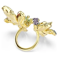 Idyllia ring, Mixed cuts, Pavé, Flower, Multicoloured, 18K gold finish