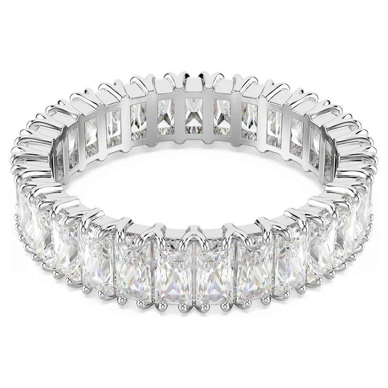 Matrix ring, Baguette cut, White, Silver-tone finish by SWAROVSKI