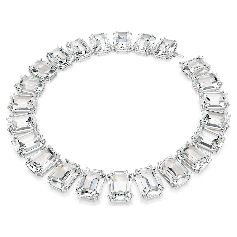 Millenia necklace, Oversized crystals, Octagon cut, White, Rhodium plated by SWAROVSKI