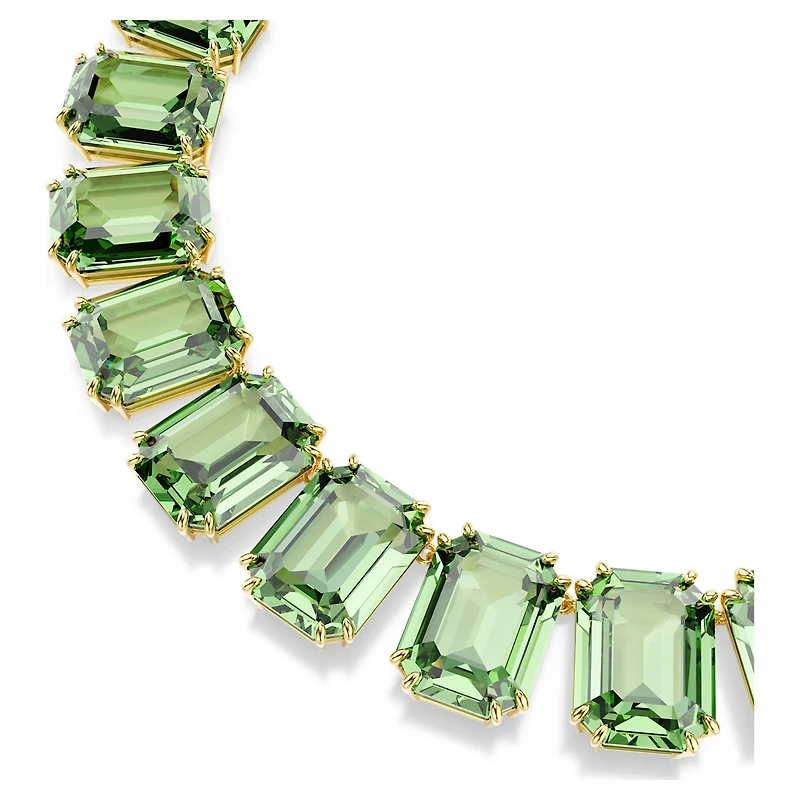 Millenia Tennis necklace, Oversized crystals, Octagon cut, Green, Gold-tone plated by SWAROVSKI