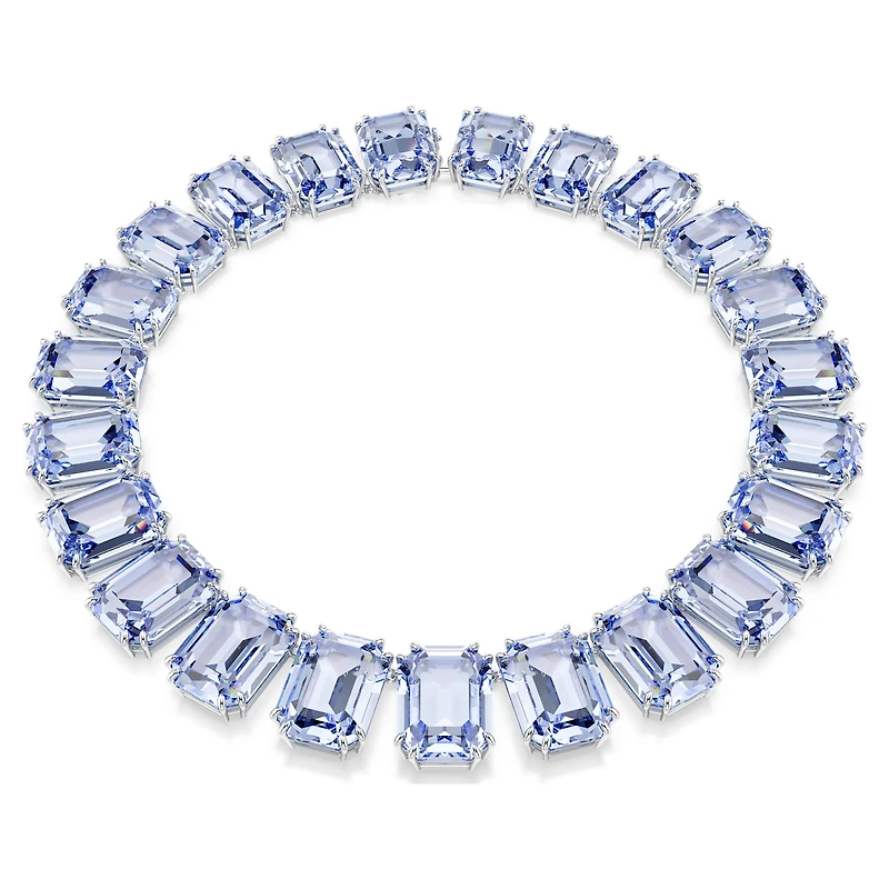 Millenia Tennis necklace, Oversized crystals, Octagon cut, Blue, Rhodium plated by SWAROVSKI