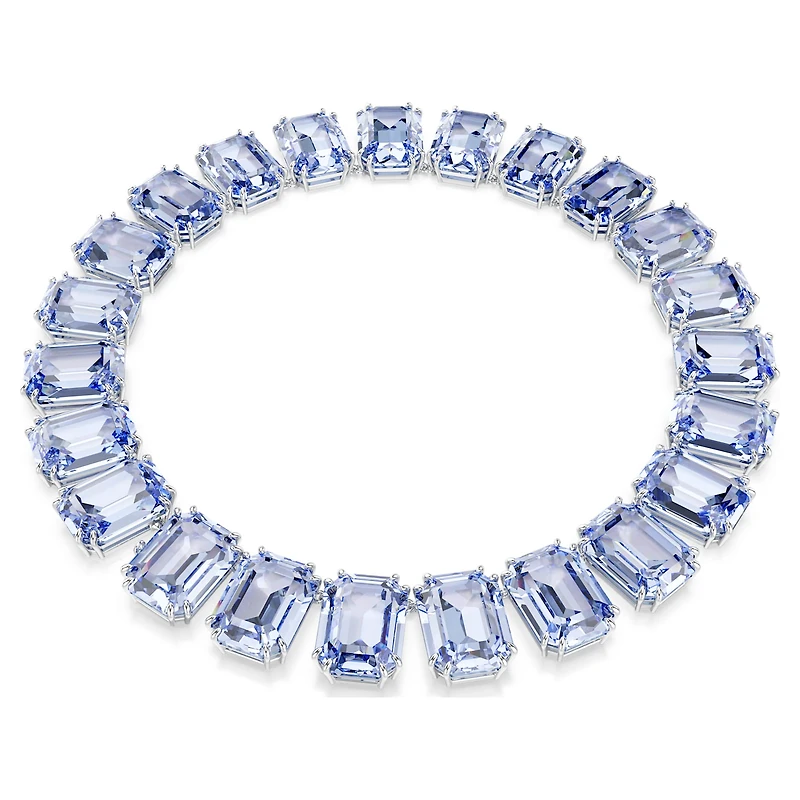 Millenia Tennis necklace, Oversized crystals, Octagon cut, Blue, Rhodium plated by SWAROVSKI