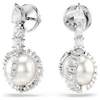 Snake drop earrings, Crystal pearl, Mixed cuts, Year of the Snake, White, Rhodium plated by SWAROVSKI