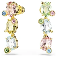 Gema drop earrings, Asymmetrical design, Mixed cuts, Multicoloured, 18K gold finish