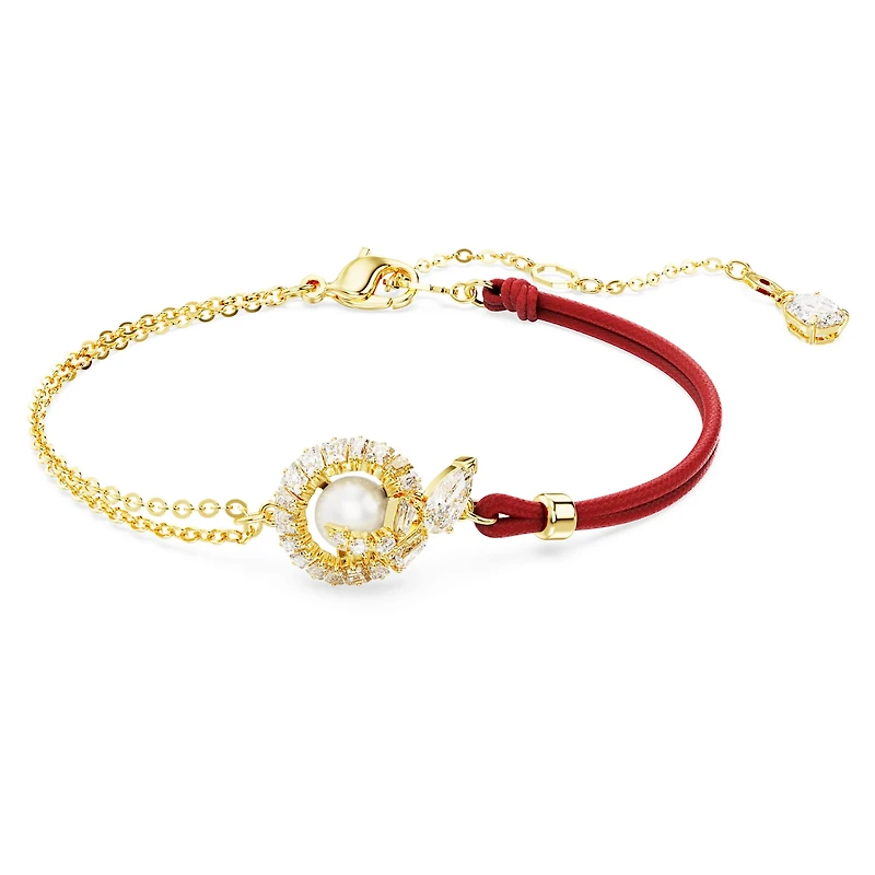 Snake bracelet, Crystal pearl, Mixed cuts, Year of the Snake, Red, 18K gold finish