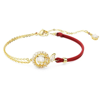 Snake bracelet, Crystal pearl, Mixed cuts, Year of the Snake, Red, 18K gold finish