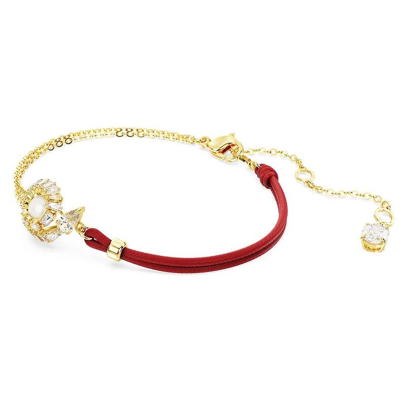 Snake bracelet, Crystal pearl, Mixed cuts, Year of the Snake, Red, 18K gold finish