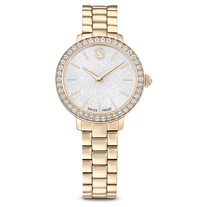 Matrix 3-link watch, Swiss Made, Metal bracelet, Gold tone, Champagne gold-tone finish by SWAROVSKI
