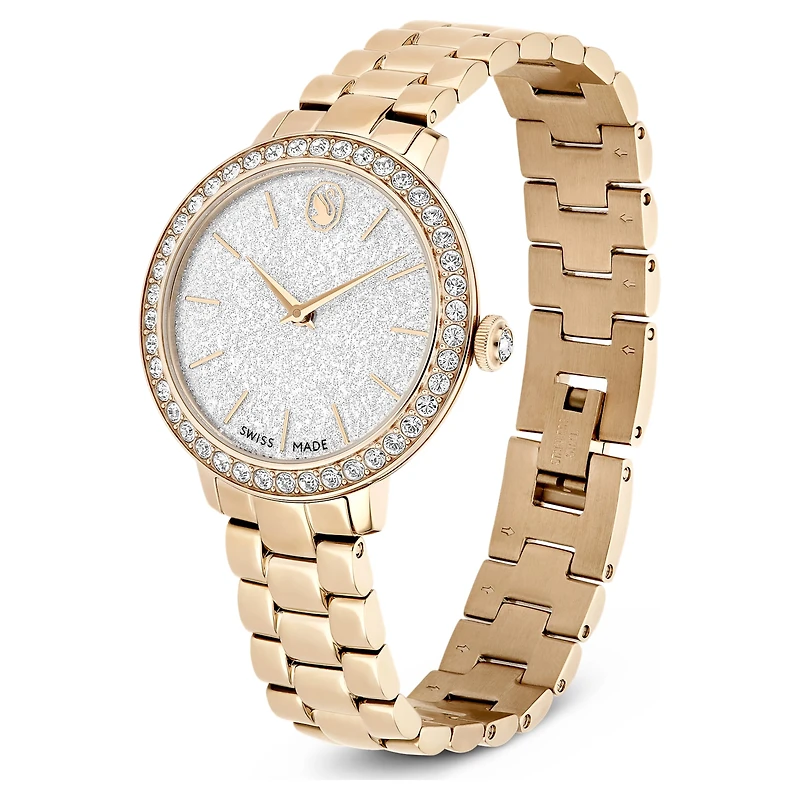 Matrix 3-link watch, Swiss Made, Metal bracelet, Gold tone, Champagne gold-tone finish by SWAROVSKI