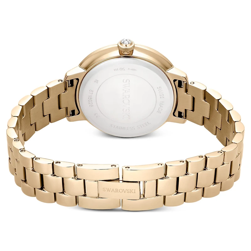 Matrix 3-link watch, Swiss Made, Metal bracelet, Gold tone, Champagne gold-tone finish by SWAROVSKI