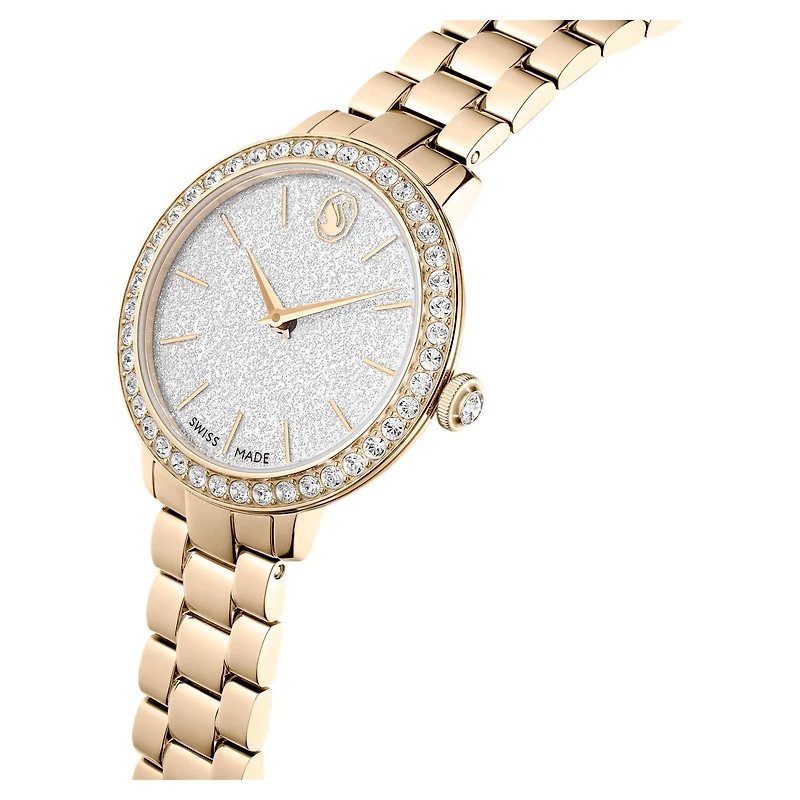 Matrix 3-link watch, Swiss Made, Metal bracelet, Gold tone, Champagne gold-tone finish by SWAROVSKI