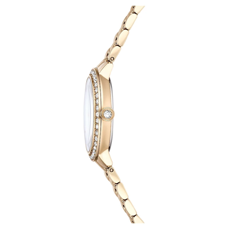 Matrix 3-link watch, Swiss Made, Metal bracelet, Gold tone, Champagne gold-tone finish by SWAROVSKI