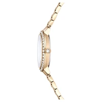 Matrix 3-link watch, Swiss Made, Metal bracelet, Gold tone, Champagne gold-tone finish by SWAROVSKI