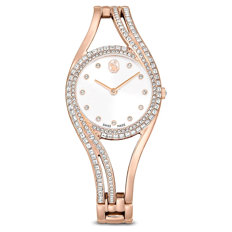 Hyperbola bangle watch, Swiss Made, Metal bracelet, Rose gold tone, Rose gold-tone finish by SWAROVSKI