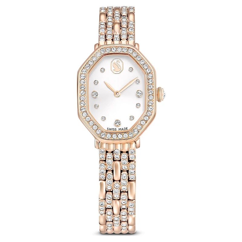 Dextera octagon watch, Swiss Made, Metal bracelet, Gold tone, Rose gold-tone finish by SWAROVSKI