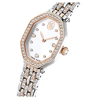 Dextera octagon watch, Swiss Made, Metal bracelet, Silver tone, Rose gold-tone finish by SWAROVSKI