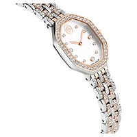 Dextera octagon watch, Swiss Made, Metal bracelet, Silver tone, Rose gold-tone finish by SWAROVSKI