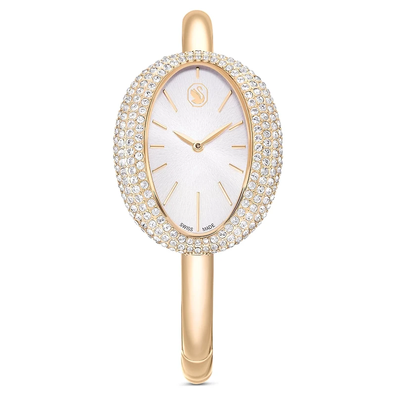 Imber bangle watch, Swiss Made, Metal bracelet, Gold tone, Champagne gold-tone finish by SWAROVSKI