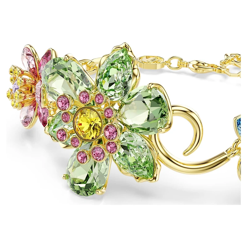 Idyllia bracelet, Mixed cuts, Flower, Multicoloured, 18K gold finish