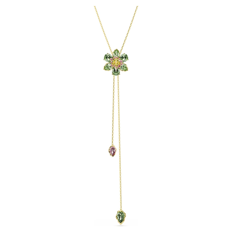 Idyllia Y pendant, Mixed cuts, Flower, Multicoloured, 18K gold finish