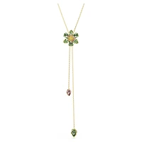 Idyllia Y pendant, Mixed cuts, Flower, Multicoloured, 18K gold finish