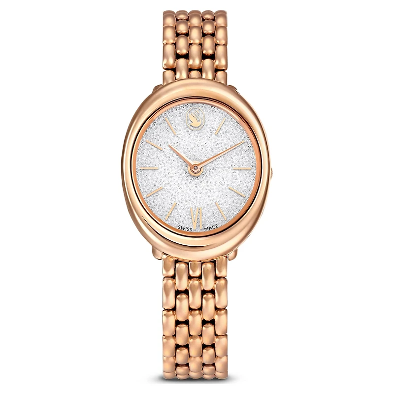 Imber oval watch, Swiss Made, Metal bracelet, Gold tone, Rose gold-tone finish by SWAROVSKI