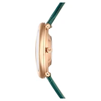 Imber oval watch, Swiss Made, Leather strap, Green, Rose gold-tone finish by SWAROVSKI