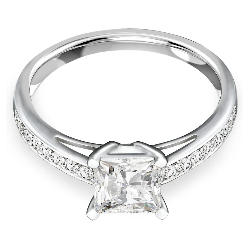 Attract ring, Pavé, White, Rhodium plated by SWAROVSKI