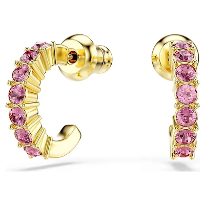 Mini Hoop earrings, Round cut, Pink, Gold-tone plated