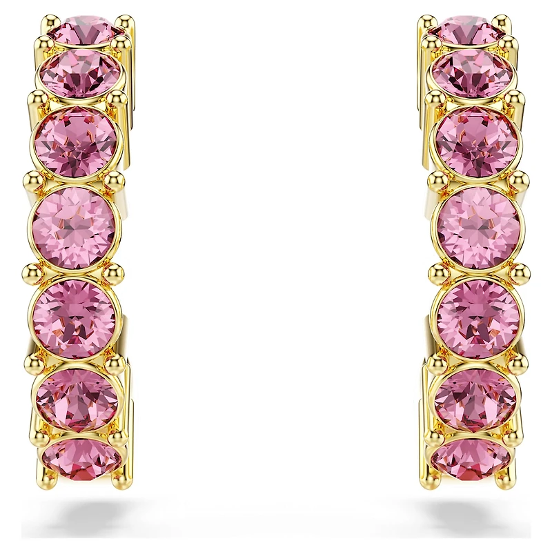 Mini Hoop earrings, Round cut, Pink, Gold-tone plated by SWAROVSKI